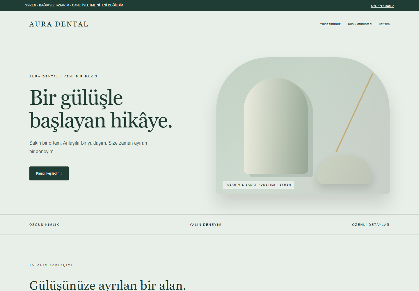AURA DENTAL web tasarımının masaüstü ekran görüntüsü