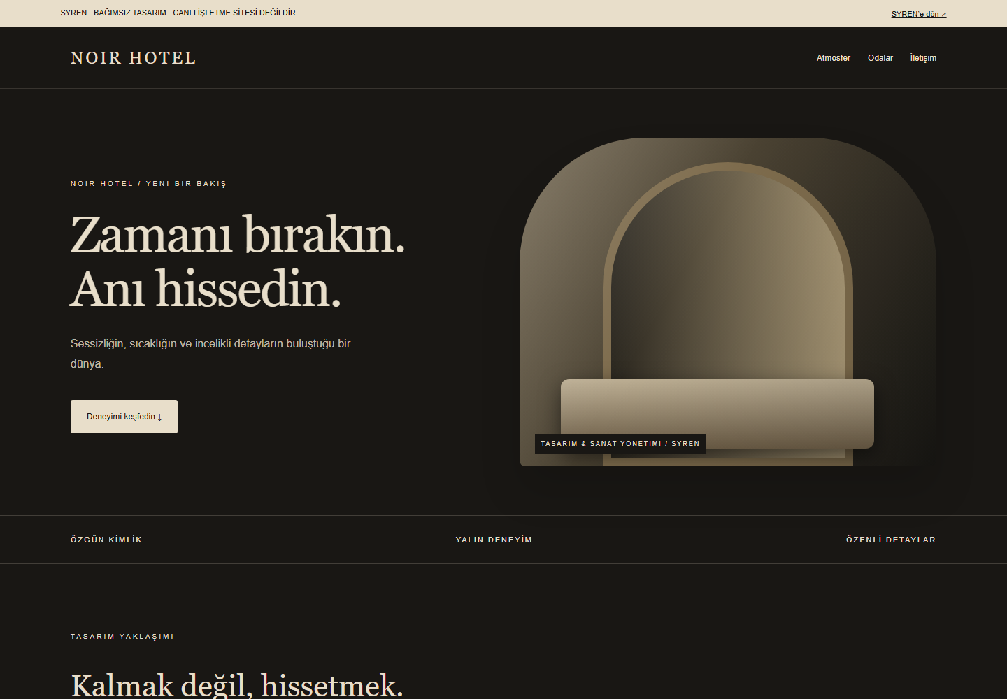NOIR HOTEL web tasarımının masaüstü ekran görüntüsü